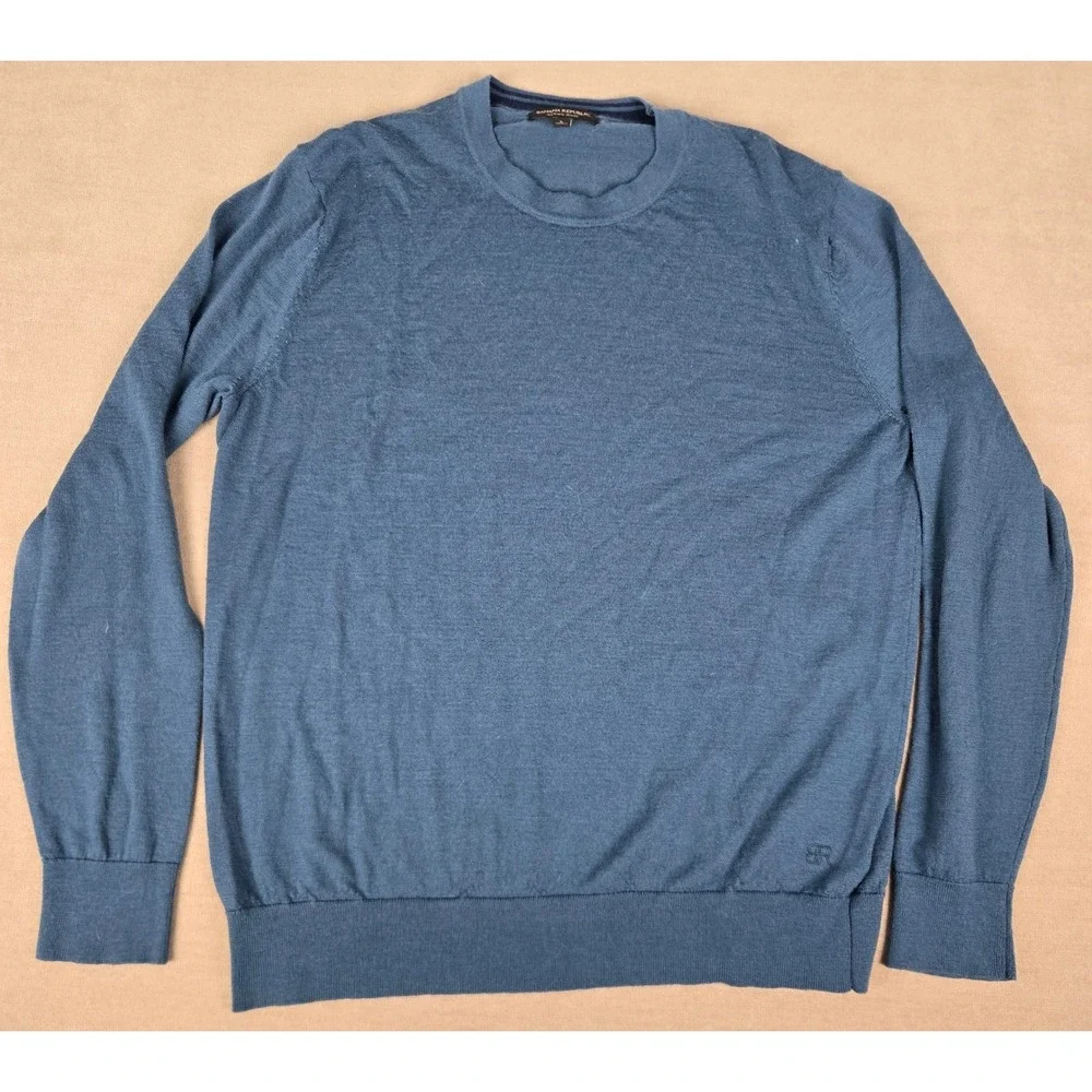 Banana Republic Mens Blue 100% Merino Wool Crewneck Sweater Large Fine Knit L
